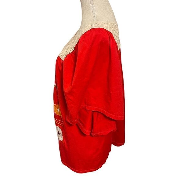 Vava by Jo Hon Embroidered Bunny Boho Tunic Top in Red Size Medium - Picture 10 of 14